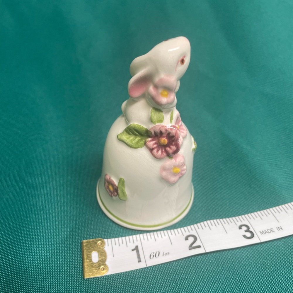 Vintage Avon White Ceramic Rabbit Bell with Floral Accents